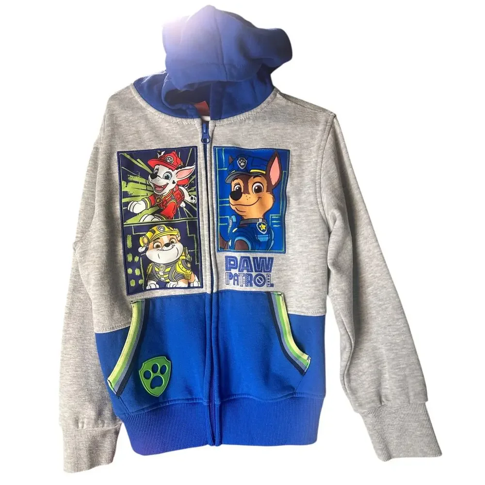 Paw Patrol Zip Up Hoodie Toddler Boys Blue Gray Chase Marshall Rubble Jacket 5/6
